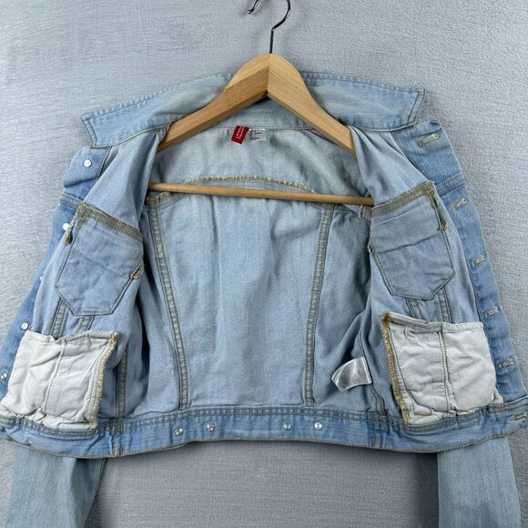 Divided by H&M Cropped Denim Jean Jacket Womens Size 4 Button Front Blue - Picture 3 of 12